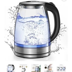 HadinEEon Electric Cordless Kettle 1.7L Glass Boiler with Blue LED Light